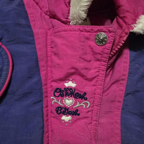 Vintage Oshkosh Bgosh Girls Winter Jacket 3T Pink Purple Ski Snow Hooded Pockets - Picture 3 of 13